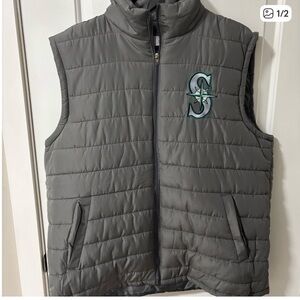 Gray Puffer Vest with Embroidered Logo